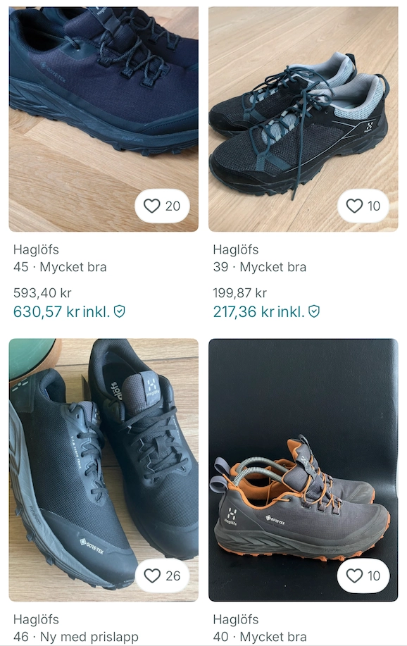 Resultat: Haglöfs skor på Vinted