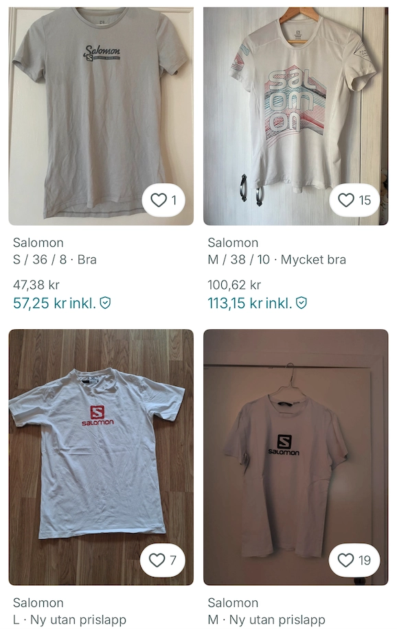 Resultat: Salomon t-shirt på Vinted